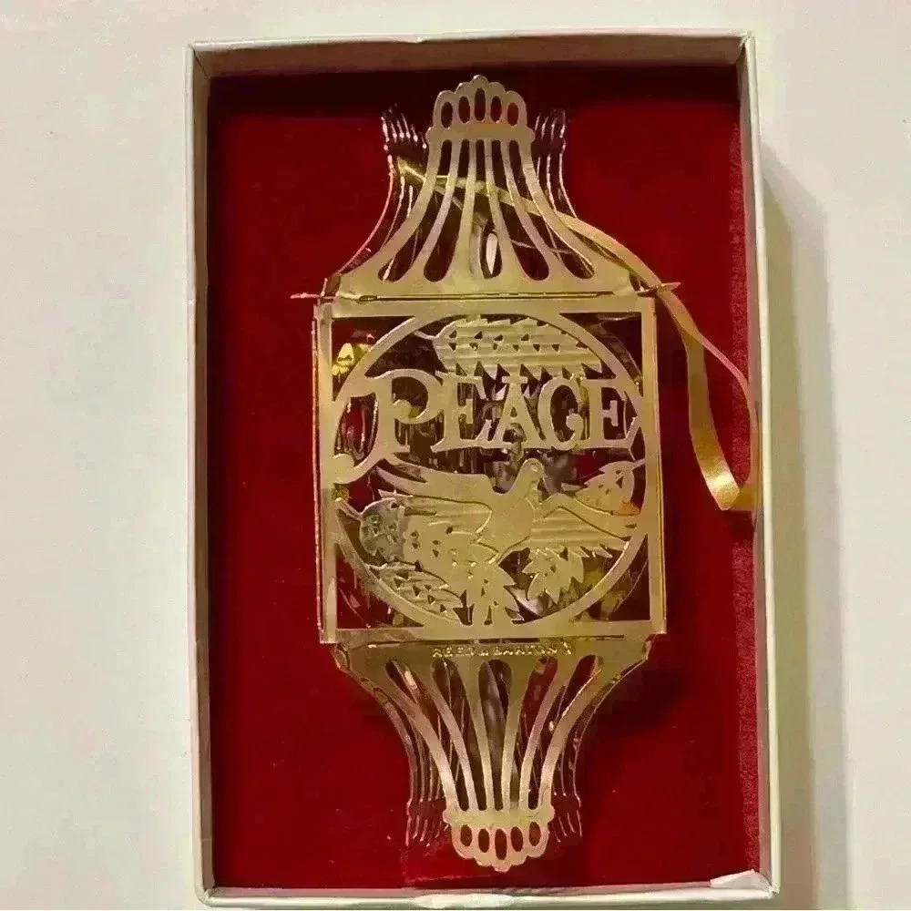 Reed & Barton 20k Gold Plated Ornament- 1977 Christmas Holiday Peace w Dove - Picture 13 of 16